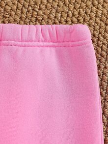 SHEIN 2件組女嬰可愛甜美粉白冰淇淋愛心星星長袖圓領加厚毛絨運動衫褲套裝，適合派對、秋季、聖誕 - 彩色 - 查看 8