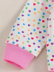 SHEIN 2件組女嬰可愛甜美粉白冰淇淋愛心星星長袖圓領加厚毛絨運動衫褲套裝，適合派對、秋季、聖誕 - 彩色 - 查看 7