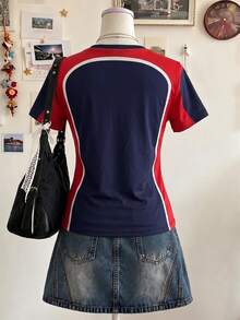 Lalippa Letter & Numeral Print Casual Round Neck Short Sleeve T-Shirt, Gift For Friends - Multicolor - View 2