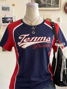 Lalippa Letter & Numeral Print Casual Round Neck Short Sleeve T-Shirt, Gift For Friends - Multicolor - View 3