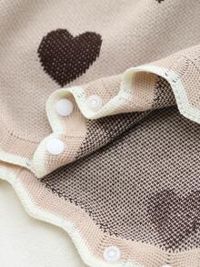 SHEIN Infant (Girl) Sweater Romper, Heart Pattern Long Sleeve Short Crawl Suit, Round Neck Pullover With Wavy Trim, Suitable For Autumn And Winter Newborn Baby Outfit - Coffee Brown - View 6