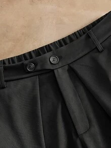 HIMLAND Men's Solid Color Pleated Wide Leg Casual Pants With Pockets - Black - View 3