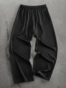 HIMLAND Men's Solid Color Pleated Wide Leg Casual Pants With Pockets - Black - View 5