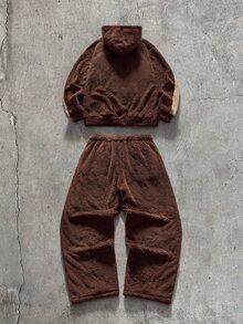 AXEPEAK Men's Colorblock Patchwork Hoodie & Pants Set - Brown - View 12