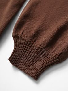 Linhara CURVE كارديجان محبوك كاجوال للنساء بمقاس كبير، بلون موحد، بأكمام طويلة وأكتاف منخفضة وحزام خصر - قهوة بني - مشاهدة 6
