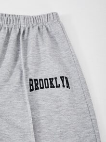 Girls' Casual Fashion Street Style Crew Neck Loose Long Sleeve Letter Logo Top & Wide Leg Pants Grey 2-Piece Set Autumn/Winter - Grey - View 7