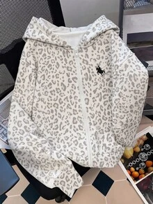 Tween Girls Leopard Print Sweatshirt Jacket,Warm Back To School Thick Streetwear Sports Gym Yoga Sports Print Colorblock Autumn Fall - Multicolor - View 2
