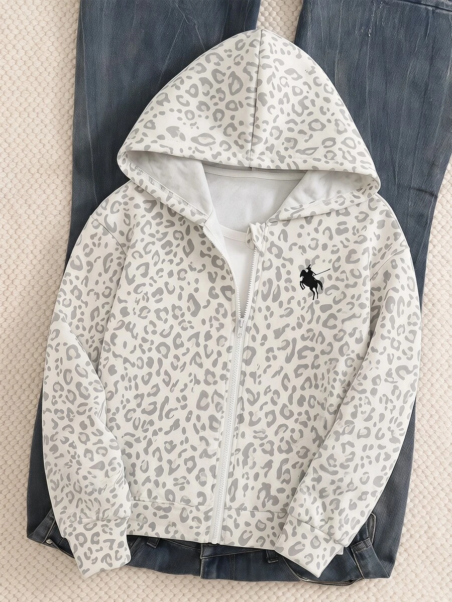 Tween Girls Leopard Print Sweatshirt Jacket,Warm Back To School Thick Streetwear Sports Gym Yoga Sports Print Colorblock Autumn Fall - Multicolor - View 1