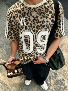 Resyla Men Men's Leopard-Print Topan Excellent Choice For Summer. Holiday Vacation Beige Streetwear - White - View 1