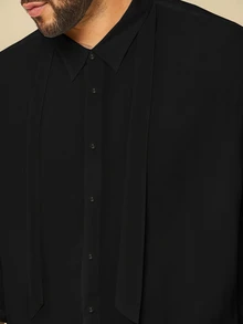EASEVO Men Plus Size Woven Black Short Sleeve Shirt, Fall, Vacation, Father's Day Gifts - Black - View 6