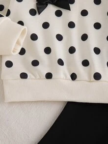 SHEIN Baby Girl Spring/Autumn Printed Polka Dot Long Sleeve Top & Flared Pants 2-Piece Set, Cute Comfortable Sweatshirt Outfit For Indoor And Outdoor Activities - Black and White - View 8