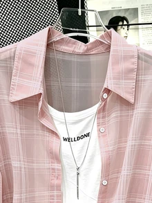 INAWLY Plus Size Casual Commuter Plaid Shirt Fall - Baby Pink - View 4