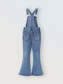 Tween Girl Vintage Washed Adjustable Strap Y2K Stretchy Denim Flared Pants, School, Campus, College Summer Holiday Autumn Fall - Light Wash - View 5