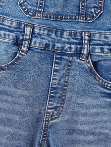 Tween Girl Vintage Washed Adjustable Strap Y2K Stretchy Denim Flared Pants, School, Campus, College Summer Holiday Autumn Fall - Light Wash - View 8