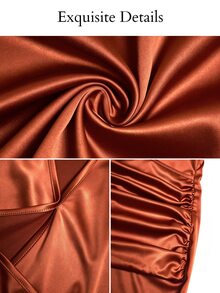 Brilight Elegant Satin Collared Wrap Front Mini Dress For Office Brunch Formal Event - Rust Brown - View 4