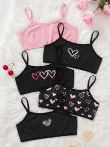 SHEIN Dozemod 青少年女孩可愛簡約豹紋與愛心圖案親膚柔軟內褲5件組，適合成長期女孩，情人節禮物 - 彩色 - 查看 4