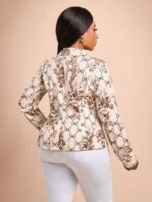 Brilight Slim Fit Long Sleeve Crop Suit Jacket For Office Brunch Dating Street Outfit - Apricot - View 2