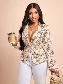 Brilight Slim Fit Long Sleeve Crop Suit Jacket For Office Brunch Dating Street Outfit - Apricot - View 6