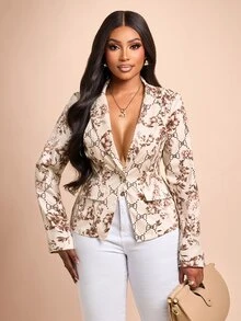 Brilight Slim Fit Long Sleeve Crop Suit Jacket For Office Brunch Dating Street Outfit - Apricot - View 7