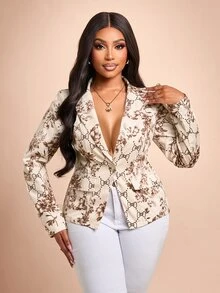 Brilight Slim Fit Long Sleeve Crop Suit Jacket For Office Brunch Dating Street Outfit - Apricot - View 8