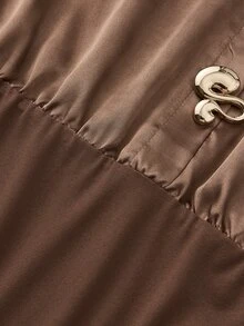 valorelle valorelle Bodysuit Model Bahu Jatuh dengan Kancing Depan, Cocok untuk Kerja, Makan Malam, Acara Malam, Cokelat Kopi, Elegan untuk Musim Gugur - Coklat - View 6