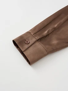valorelle valorelle Bodysuit Model Bahu Jatuh dengan Kancing Depan, Cocok untuk Kerja, Makan Malam, Acara Malam, Cokelat Kopi, Elegan untuk Musim Gugur - Coklat - View 5