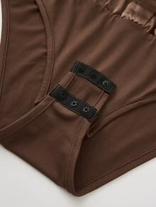 valorelle valorelle Bodysuit Model Bahu Jatuh dengan Kancing Depan, Cocok untuk Kerja, Makan Malam, Acara Malam, Cokelat Kopi, Elegan untuk Musim Gugur - Coklat - View 7
