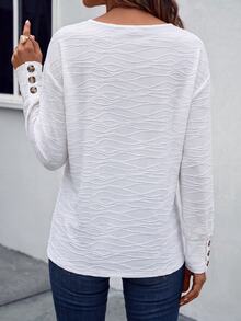 SHEIN LUNE 女款秋季休閒純色紋理 T 恤 - 白色 - 查看 2