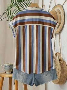 Trelyra Striped Pocket Casual Vacation Shirt - Multicolor - View 3