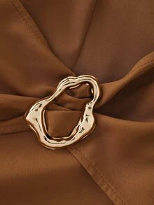 INAWLY Women's 2-Piece Set, Maillard Coffee & White Striped Long Sleeve Shirt And High-Waist Twist Metal Buckle Bodycon Mini Skirt, Commuter Elegant Outfit - Brown - View 8