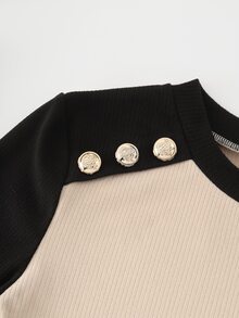 Elenzga Autumn New Cashmere Round Neck Contrast Collar Slim Fit Elegant Commuter Women's Base Layer Brushed Top - Khaki - View 6