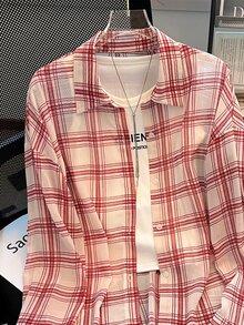 Resyla Women's Plaid Lightweight Casual Loose Shirt, Fashionable Sun Protection, Spring/Summer - Pink - View 6