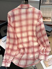 Resyla Women's Plaid Lightweight Casual Loose Shirt, Fashionable Sun Protection, Spring/Summer - Pink - View 2