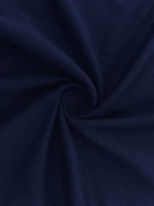 Kaos Ukuran Plus Fake Buttons Blok Warna Casual - Navy Blue - View 6