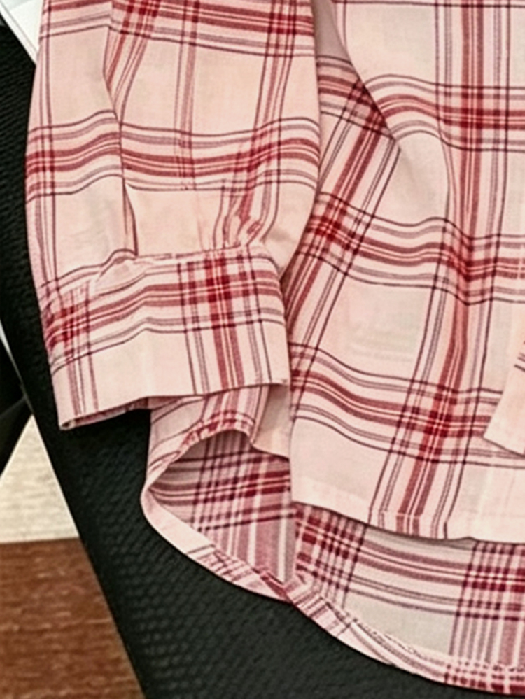 INAWLY Plus Size Spring Casual Plaid Front Button Long Sleeve Shirt Fall - Pink - View 4
