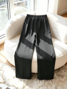 GlowEve CURVE Plus-Size Women's Wide-Leg Pants, Solid Gray, Elegant Style, Fashionable And Versatile, Suitable For Commuting And Office Wear, An Autumn Essential - Grey - View 3