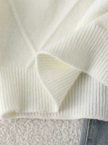 SHEIN 秋季青少年女孩白色可愛圓領長袖3D蝴蝶結針織毛衣套頭衫，返校季、節慶穿搭、聖誕節、畢業舞會 - 白色 - 查看 7
