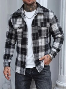 Manfinity CasualCool Men's Casual Fashion Black & White Plaid Versatile Elegant Wool - Black and White - View 1
