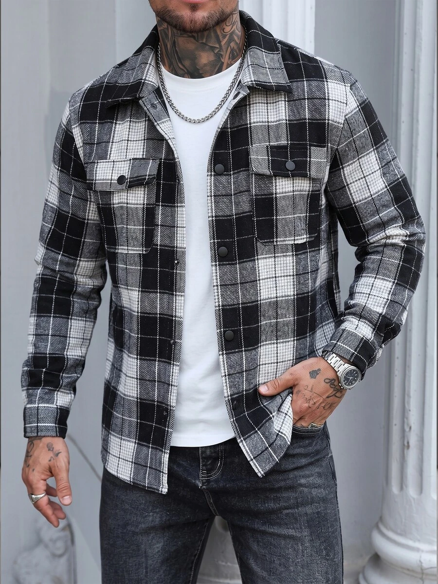 Manfinity CasualCool Men's Casual Fashion Black & White Plaid Versatile Elegant Wool - Black and White - View 1