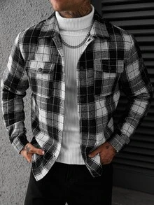 Manfinity CasualCool Men's Casual Fashion Black & White Plaid Versatile Elegant Wool - Black and White - View 4