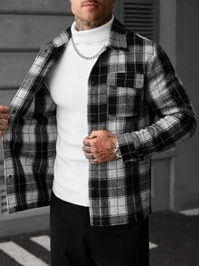 Manfinity CasualCool Men's Casual Fashion Black & White Plaid Versatile Elegant Wool - Black and White - View 5