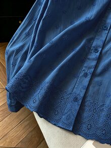 Franclia 時尚四季休閒優雅百搭純色刺繡可追溯純棉布料寬鬆女款襯衫 辦公穿搭 海軍藍 秋季 - 藏蓝色 - 查看 5