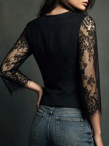 SHEIN Elegant Design Women's Blazer, Fashionable Minimalist Lace Mid-Sleeve, Suitable For Business Office Wear - Black - View 2
