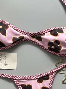 Swim SXY 2-Piece Spring/Summer Beach Vacation Floral Random Print Halter Bandeau Top And Side Tie String Thong Bikini Set - Multicolor - View 5