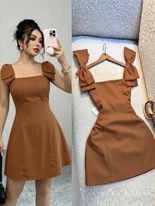 Women Short Dresses - Brown - View 4