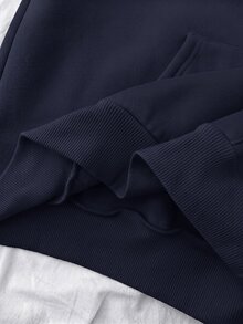 SHEIN 青少年女孩豹紋英文字母運動衫，寬鬆休閒長袖套頭衫，適合秋冬穿著 - 藏蓝色 - 查看 8