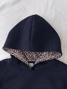 SHEIN 青少年女孩豹紋英文字母運動衫，寬鬆休閒長袖套頭衫，適合秋冬穿著 - 藏蓝色 - 查看 7