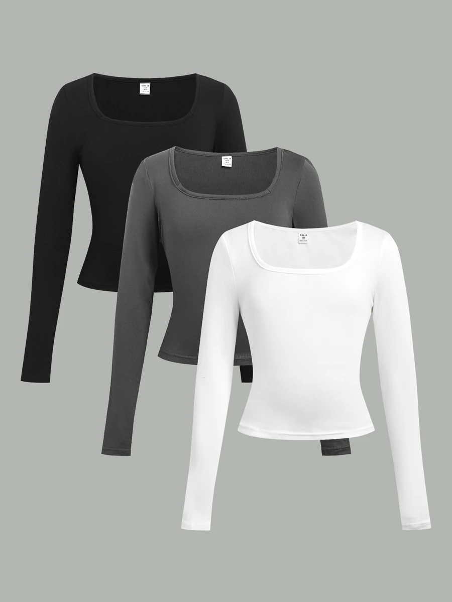 SHEIN Tween Girls Black White Kids Grey 3pcs T-Shirt Set, Casual Everyday All-Match Versatile - Multicolor - View 1