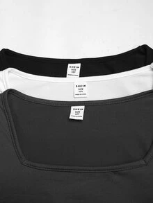SHEIN 青少年女孩黑白灰 3 件組 T 恤套裝，休閒日常百搭百搭款 - 彩色 - 查看 6