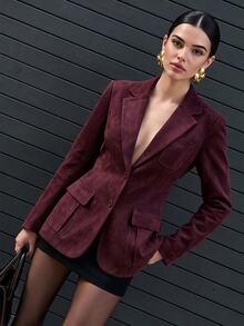 Anewsta Essential Suede Multi-Pocket Long Sleeve Elegant Blazer - Red Violet - View 3